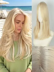 ✨ Transform Thinning Hair Fast! Light Blonde Hair Topper with Bangs, Premium Kanekalon Synthetic Clip-In, Adds Natural Volume & Realistic Style for Daily Use, Convenient Wigs