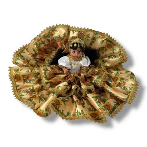 Handmade Yoruba Santeria Spiritual Gypsy Doll, Religious Ornament with Sunflower Dress, Modern Home Decor for Altars and Rituals