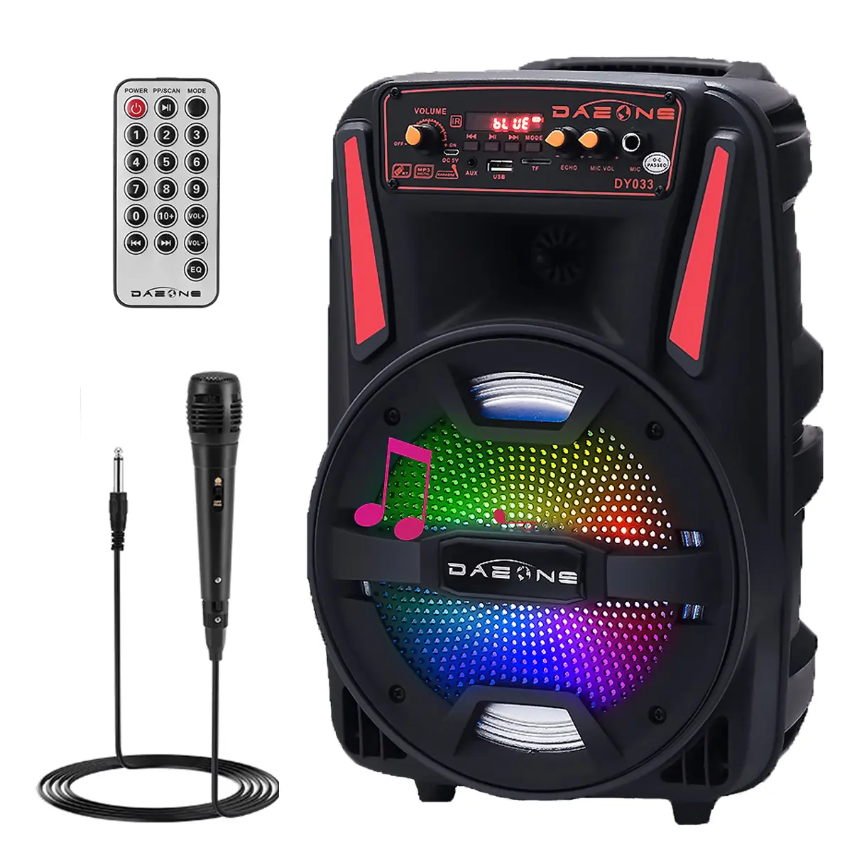 Portable Bluetooth PA Speaker 8" Subwoofer Wireless Rechargeable Speaker With Microphone FM Radio LED Portable Bluetooth PA Speaker 8" Subwoofer Wireless Rechargeable Speaker With Microphone FM Radio LED