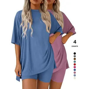 Cozy Mama Lounge Set, Women's 2-Piece, Crew Neck Oversized T-Shirts, Comfortable Home Wear, Perfect for Relaxing at Home