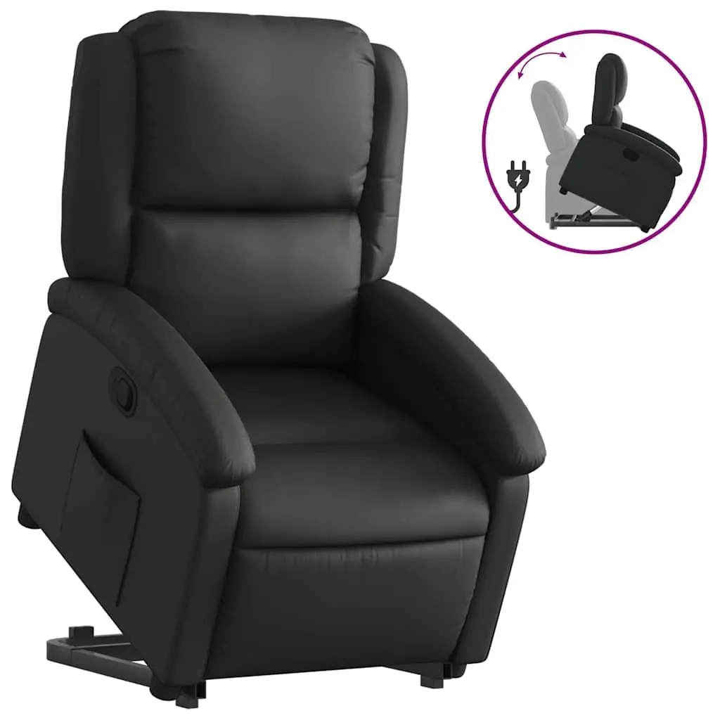 vidaXL Stand up Recliner Chair, Power Lift Reclining Armchair, Wingback Recliner for Home Theater, Modern Style, Black Real Leather 3205936