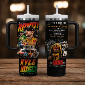 Kyle Busch Forever Rowdy Memorial Tumbler 40Oz with Handle/ 20Oz no Handle, Motorsport Cup, Racing Fan Collectible Gift