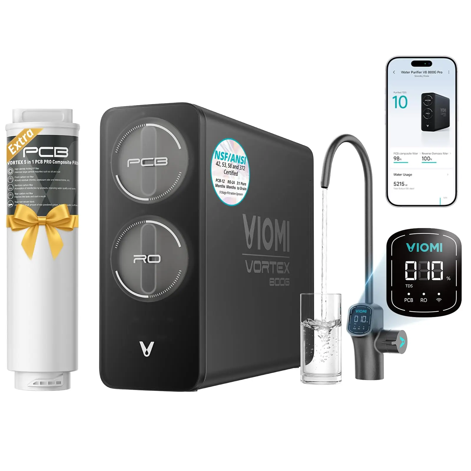 VIOMI V8 PRO 800GPD Under Sink RO System, Tankless RO Water Filtration | 9-Stage Filter, NSF/ANSI 42, 53, 58, & 372 Certified, Reduce PFOA/PFOS, Smart Faucet, 2-Year Lifespan, Incl. 1 Extra Filter