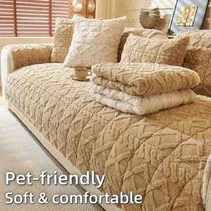 Chenille Plush Couch Cover, 1 Count Soft Thick Stretch Sofa Cover, Luxury Couch Protector, Non-Slip Sofa Seat Cover, Cozy Couch Cover for Living Room, Pet-Friendly Machine Washable Soft, Modern Home Decor