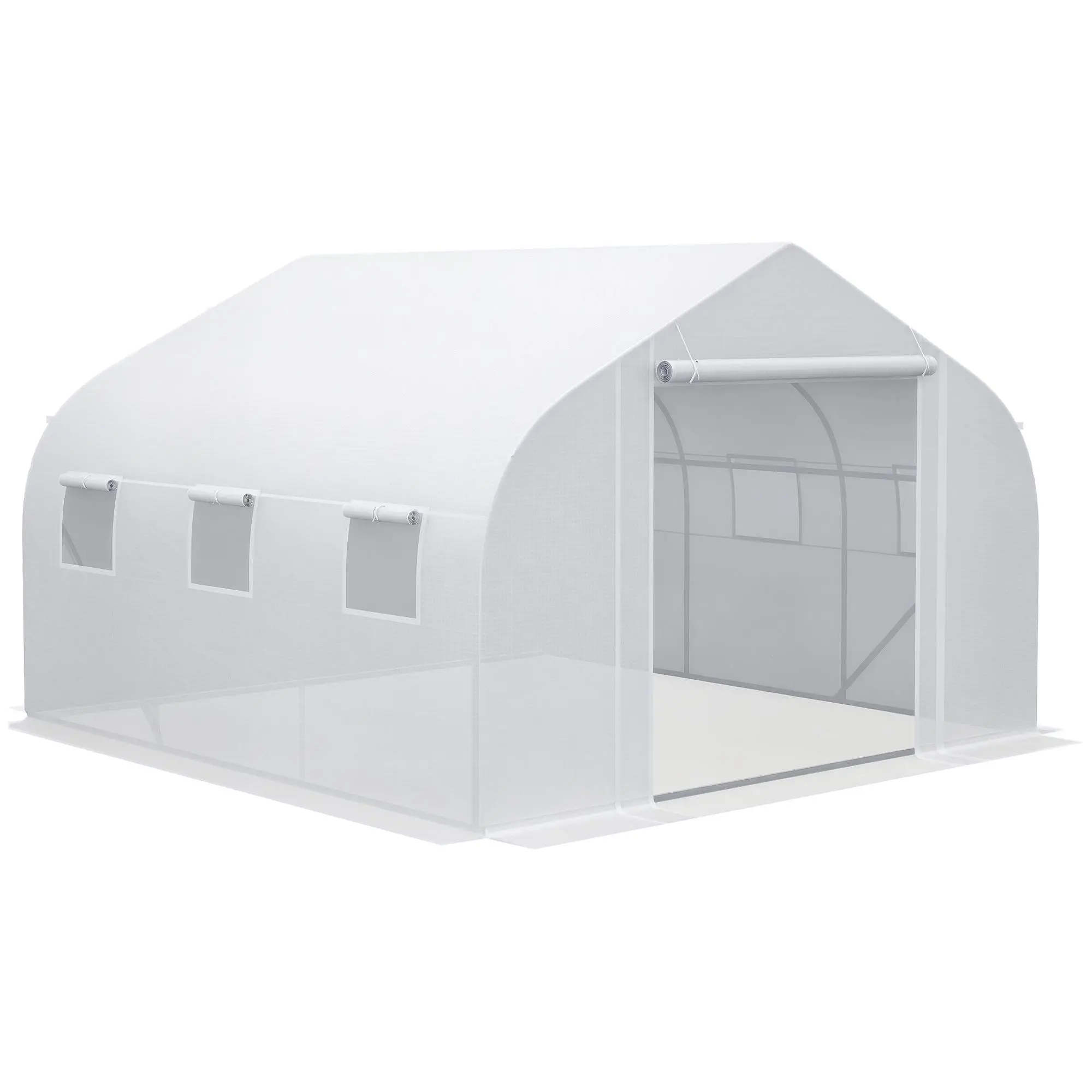 Outsunny Heavy Duty Greenhouse, 11.5'x10'x6.5' White Walk-In Hot House with Galvanized Steel Frame, 4 Slant Bracing Tubes, Zippered Net Doors, 6 Mesh Windows, 85% Sunlight, UV Protection, Heat & Humidity Control for Gardening