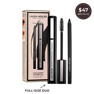 Laura Mercier Caviar Cravings Eye Essentials - Limited Edition - Full-Size Mascara & Eyeliner Duo - 2X Volume & Length - 16-Hour Crease-Proof - Lightweight Makeup Brush Cosmetic