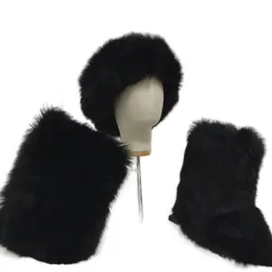 Fux Fur Lux Set - Black Faux Fur Hooded Capelet & Matching Mittens for Winter Fashion