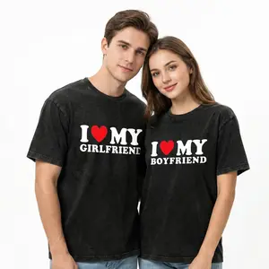 Vintage Washed I Heart My Boyfriend Girlfriend T-Shirt,Oversized Heavyweight Cotton Graphic Tee,Retro Y2K Streetwear Matching Couple Shirt,Aesthetic Anniversary Valentine's Day Gift for Him Her