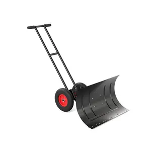 40" Heavy-Duty Steel Wheeled Snow Pusher - Adjustable Handle & Angled Blade for Effortless Driveway Clearing w/10 Non-Slip Wheels & Safety Reflectors