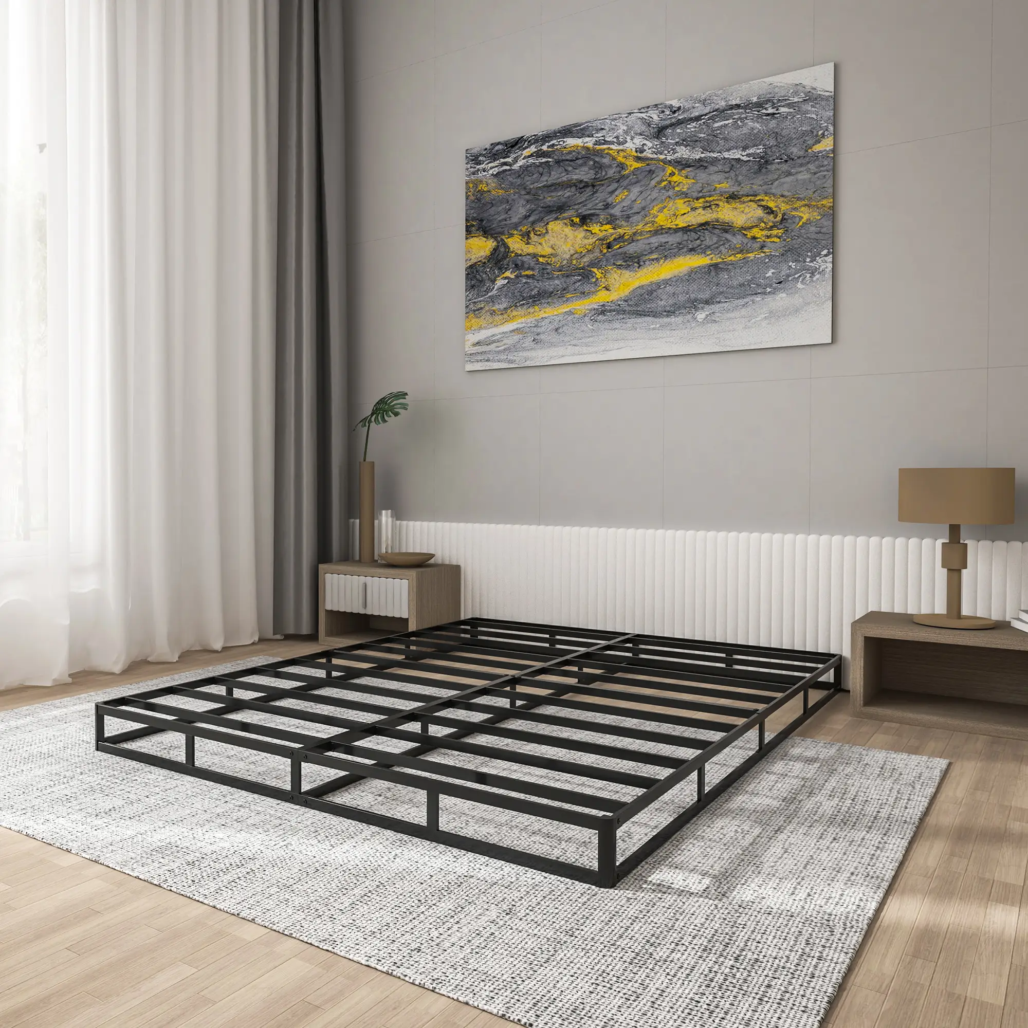 Edenza-Box Spring King, 5 Inchs High Metal Twin Full Queen King Size Box Spring Only, Heavy Duty Mattress Foundation with Fabric Cover, Easy Assembly