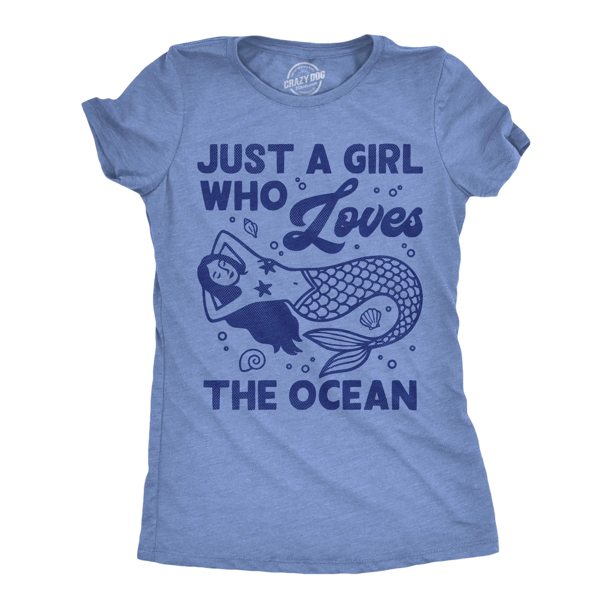 Womens Funny T Shirts Just A Girl Who Loves The Ocean Sarcastic Mermaid Tee For Ladies Funny Womens T Shirts Cute Vintage Fashion Casual Ladies T-Shirt Gift Funny  Top Women's Novelty Tees Light Blue