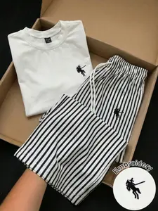Women's Simple Fashion Fit T-Shirt + Striped Straight-Leg Pants, Casual Style Womenswear for Home, Hiking Camping, Travel