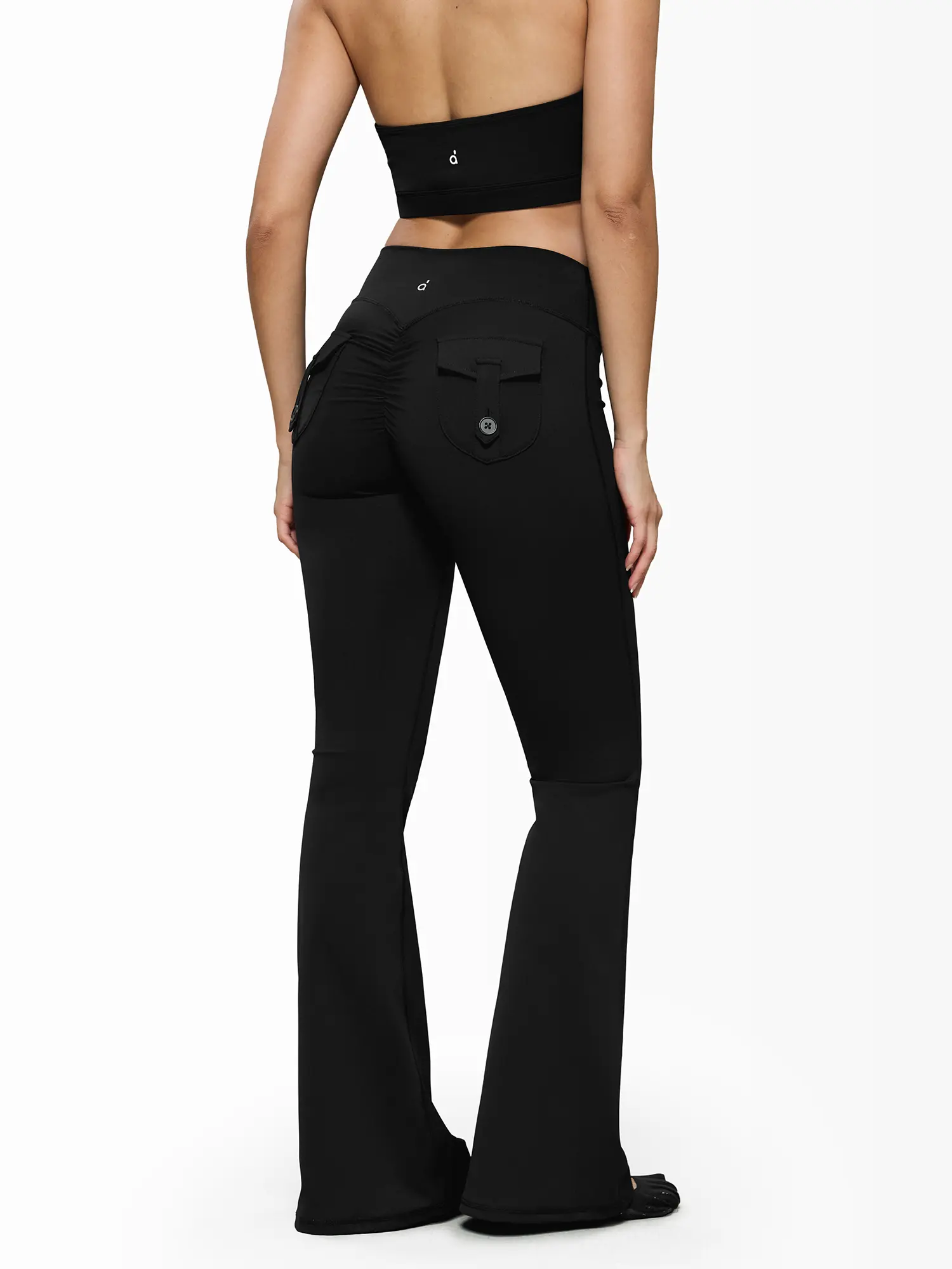 FDR X AOSSIO Women's  Waisted Flared Yoga Pants Scrunch Butt Lifting Flare Leggings with Back Pockets Athletic Activewear  V Leg Workout gym high waist