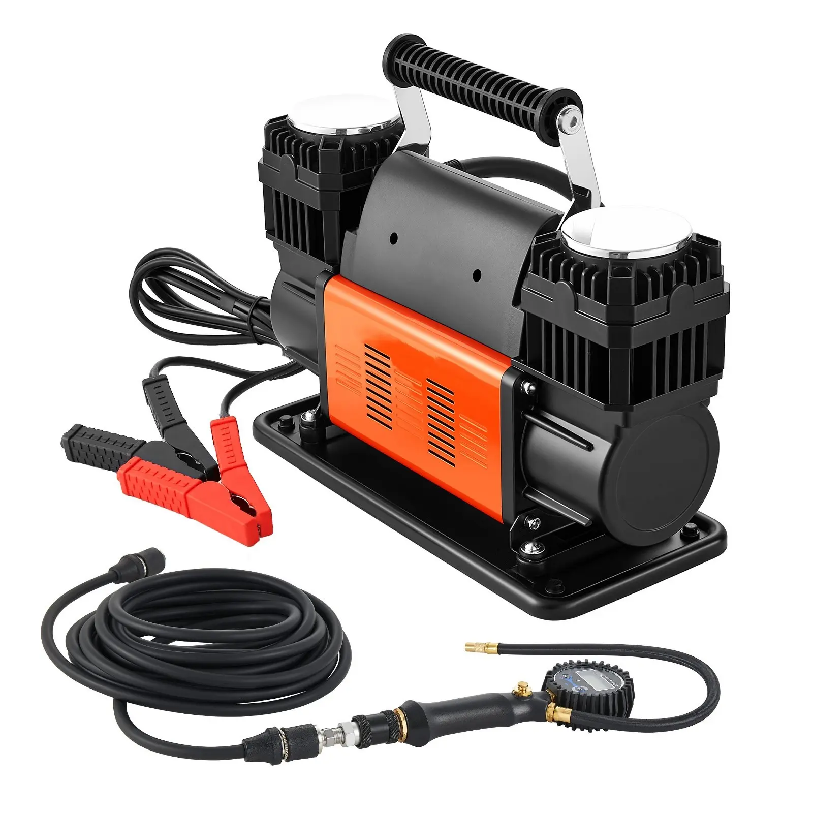 Dual-Cylinder Heavy-Duty Air Compressor, 10.6CFM Portable Tire Inflator, 12V 150 PSI Offroad Air Pump With Digital Pressure Gauge & Adapters For Truck Car SUV 4x4 Vehicle RV With Quick-Connect Fittings