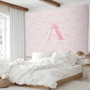 Pink Bow Print Tapestry, Creative A-Z Letter Design Wall Hanging, Creative Princess Room Decoration Tapestries, Perfect For Living Room, Bedroom Or Office, Full Of Personalized Fashion Gift Blanket