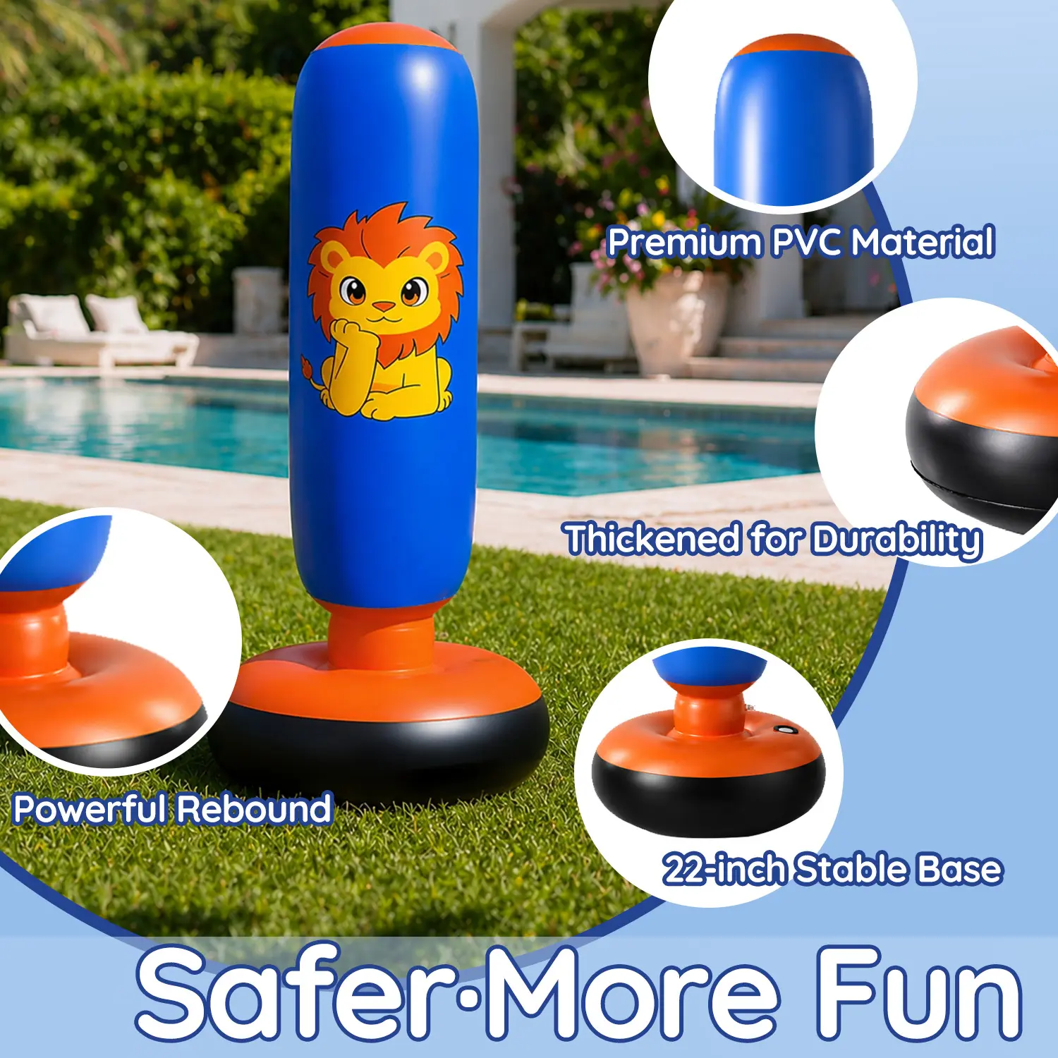 Inflatable Punching Bag for Kids Ages 3-8, 46-Inch Freestanding Toddler Boxing Toy with Gloves, Home/Outdoor Play Equipment, Gifts for Boys & Girls