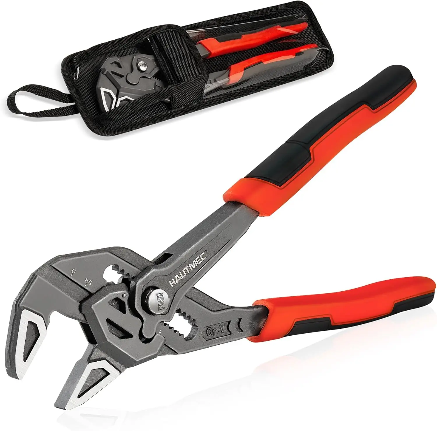 HAUTMEC 7-Inch Adjustable Pliers Wrench, Smooth Parallel Jaws, Heat-Treated CR-V Steel, SAE/Metric Scale with Belt Pouch