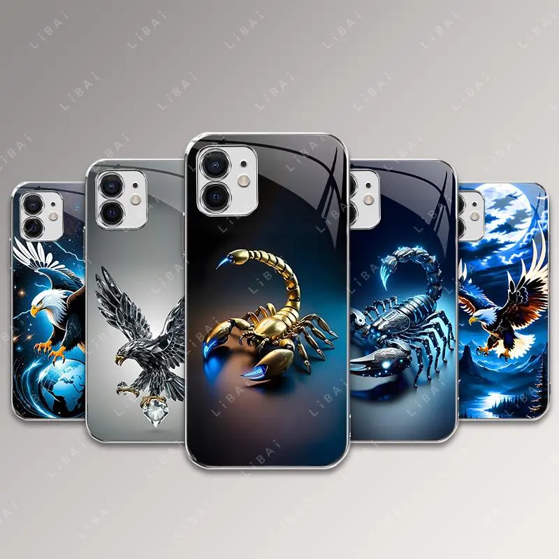 Suitable for [iPhone 12] Light luxury technology scorpion and crystal eagle glass electroplating mobile phone case, exquisite and gorgeous 995
