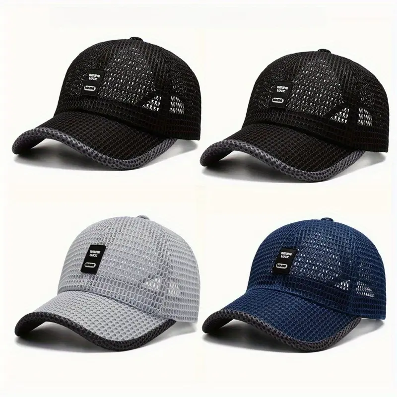 4 Pack Men's All Season Baseball Caps Polyester Woven Mesh Cap, Breathable Sun Protection Snap Cap hats men graduation headband cap trucker hats women