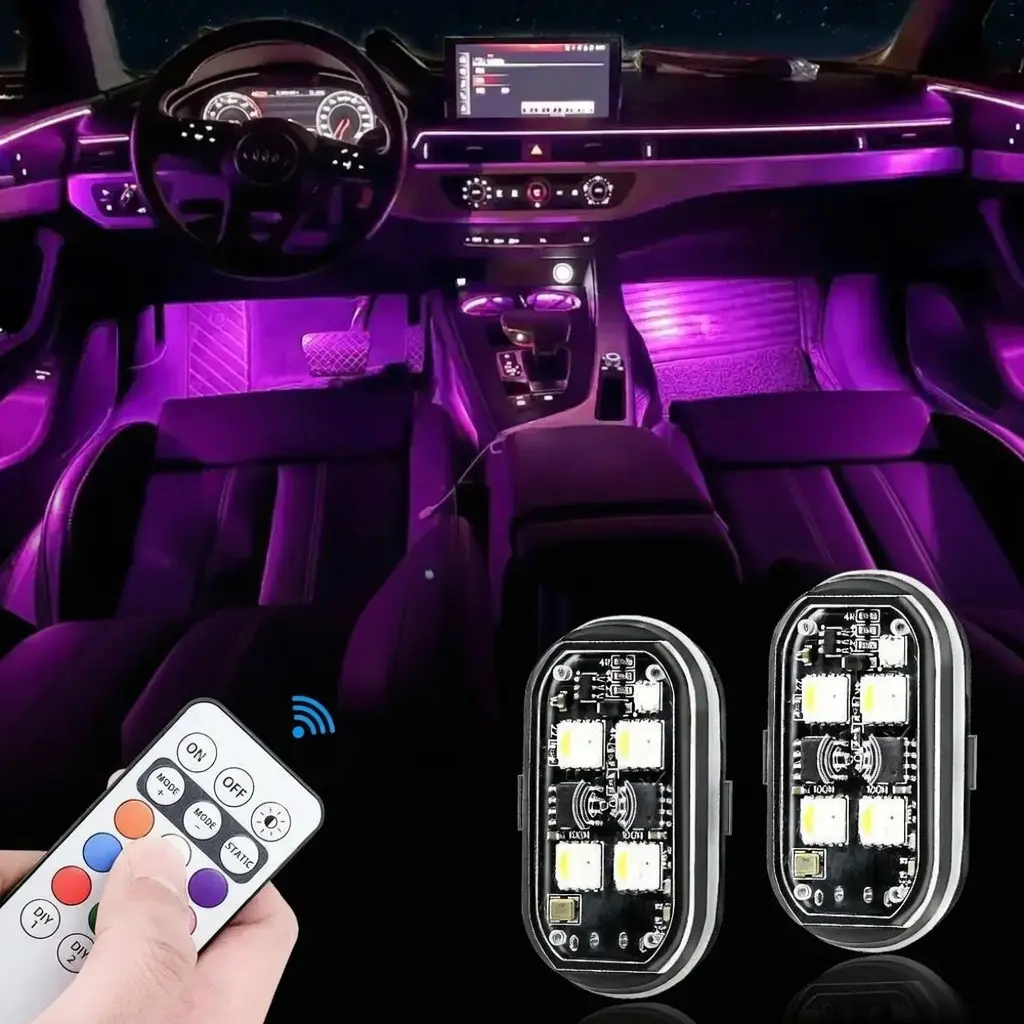 2/4/6/8PCS Car Interior LED Lights, Remote Control Ambient Lighting Kit, RGB Car Atmosphere Lights, Wireless Decorative Car Accessories for Dashboard, Footwell, Driving and Nighttime Styling tiktokshopbacktoschool
