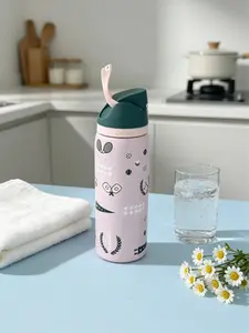 Owala 32 oz insulated stainless steel water bottle, light pink tennis sports pattern print leak-proof travel cup, with top handle design, leak-proof water bottle, with 24-hour refrigeration function