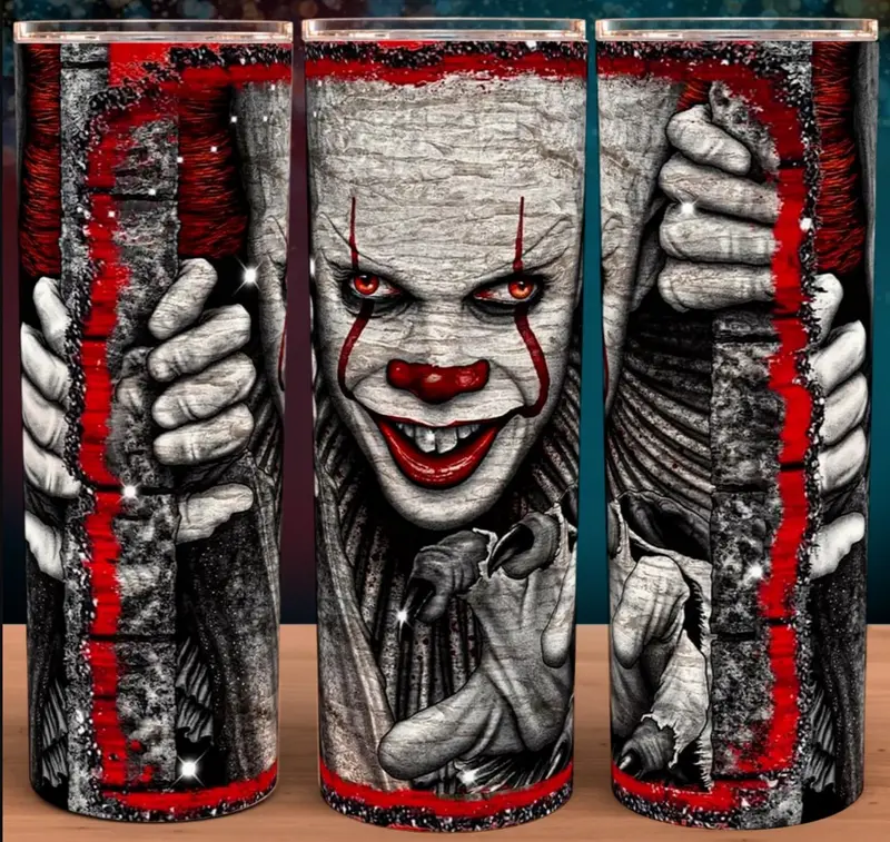 IT Movie Pennywise The Clown Horror Hands 20oz Stainless Steel Tumbler with Slide Closure Lid & Reusable Straw Handmade Design Drinkware - Insulated, Glossy