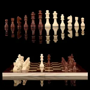 3 in 1 Wooden Chess Set, Foldable & Portable Chess Board Game, Folding Chessboard, Durable & Wear-resistant Chess Game, Strategy Game, Gift
