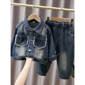 Boys' Spring and Autumn Denim Jacket Set New Fashionable Denim Jacket and Pants Set Little Boys, Stylish and Versatile, Easy to Match, Essential Travel