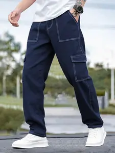 Men's Work Pants, Woven Diagonal Fabric, Multiple Pockets, Zipper Pockets, Casual Pants, Non-Elastic, All Seasons, Elastic Waist, Casual Comfy Trouser, Casual Pocket Trousers