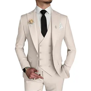 Mens Suit 3 Piece Slim Fit Suits for Men Double Breasted Suit Wedding Groom Prom Suits Business Dinner Tuxedo