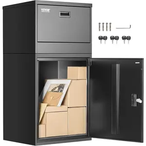 Father's Day Gift VEVOR Package Delivery Boxes for Outside, 38.6 in Mailbox for Parcel with Lock, Galvanized Steel Package Drop Box with Anti-Theft Design, Weather-Resistant Package Mailbox for Home and Office, Black