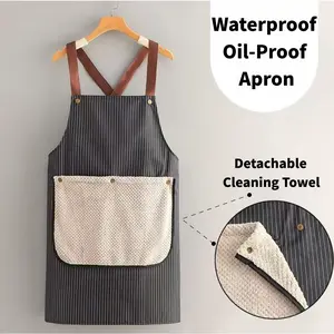 Unisex 2-Pack Premium Striped Waterproof Polyester Abrasive Resistant Aprons, Durable Home Care Supplies with Large Pocket & Detachable Towel for Cooking, Gardening, With Pocket