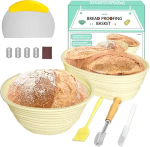 Silicone Banneton Bread Proofing Baskets 10" Oval Foldable Sourdough Starter Kit with Essential Tools for Complete Bread Making Bakeware Utensils