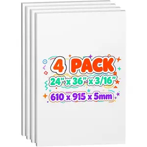 4 Pack  Board 24"x36", 3/16 Inch Thickness White Poster Board, Double-Sided Acid-Free  Core Board, Large Lightweight Polystyrene Mat Board for Painting, Display, Craft & School Projects