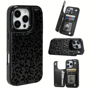 Phone Case - This stylish TPU phone case features a minimalist leopard print design and includes a card slot, as well as various features for bank and transportation cards. It is compatible with iPhone 16 Pro Max, 16, 15 Pro, 14 Plus.