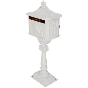 ​​Donext Mail Box, Cast Aluminum Postal Box with Post Mount, White Outdoor Mailbox for Outside Installation, Buzon Style Mail Box Post​