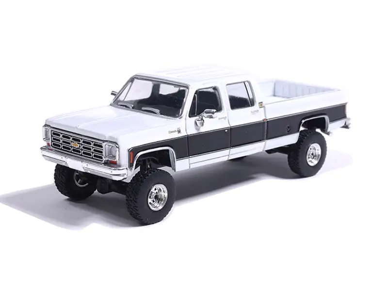 1978 Chevrolet Silverado K30 Crew Cab Fleetside Lifted - White w/ Black Two Tone Diecast 1:64 Scale Model - IXO America IAPR1012