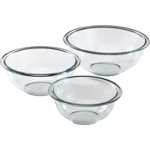 Essentials (3-Piece) Glass Mixing Bowls Set For Prepping, Baking and Cooking, Preheated Oven, Dishwasher, Freezer, and Microwave Safe