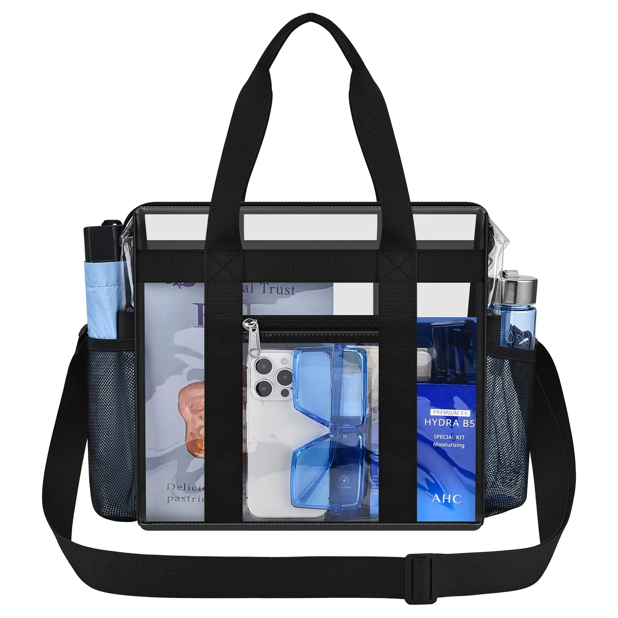 Clear Bag for Stadium Events 12x6x12 Clear Tote Bag with Zipper Closure Adjustable Strap for Sports Fans Crossbody Bag for Concerts Sports Events Festivals tote bag for women