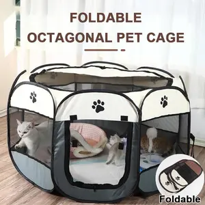 Dog Cat Playpen, Puppy Pet Playpen Indoor for Small Dogs Tent Crates Cage Outdoor, Portable Pop Up Dog Kennel Playpen with Carrying Case for Dogs/Cats/Rabbits, Removable Zipper Top, Grey Kittens