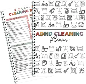 ADHD Cleaning Planner - Daily Weekly Monthly Household Cleaning Schedule & Checklist Manager for Home Offices & Dorm Rooms - Tailored for ADHD with Focus-Boosting Design & Decluttering Checklists