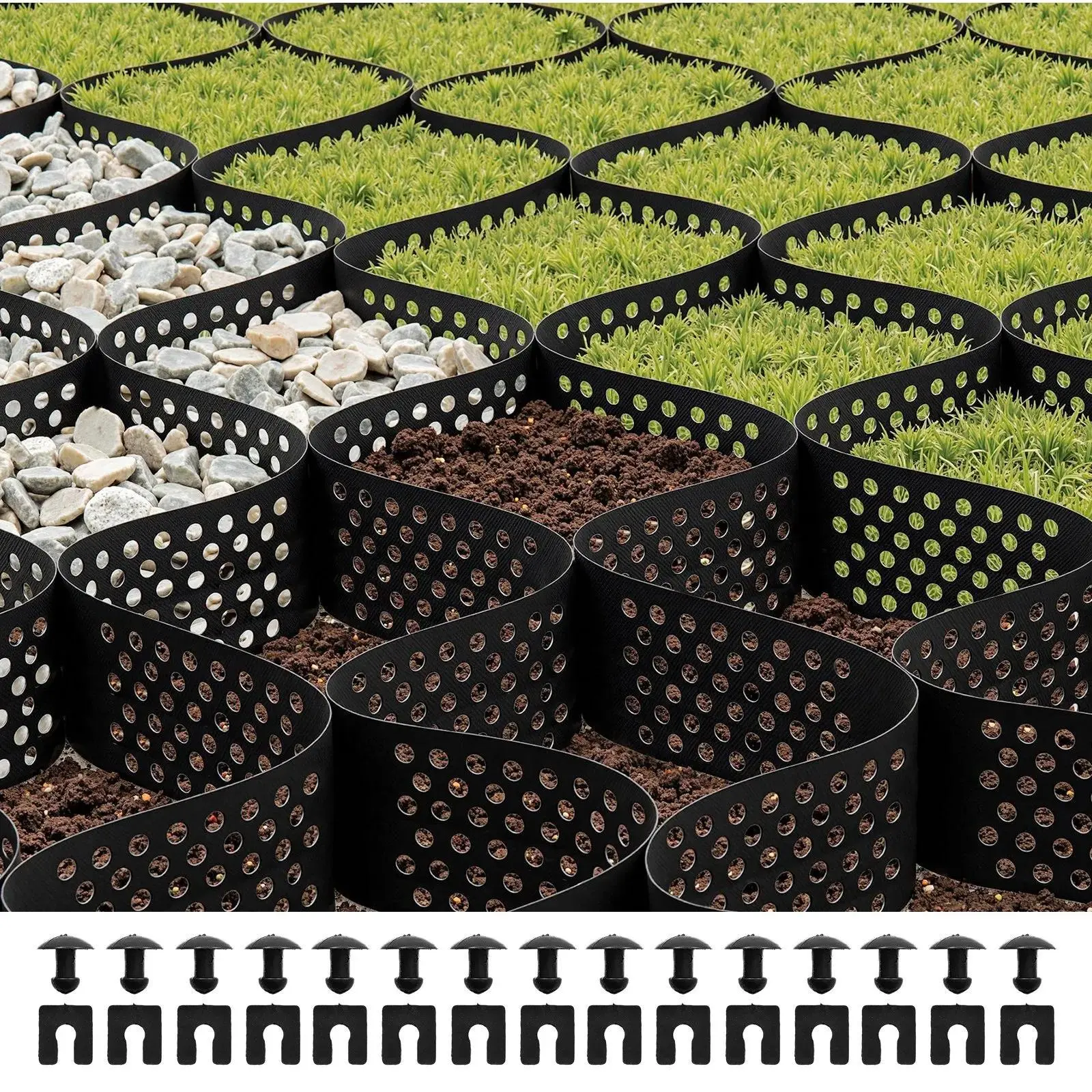 【summerfinds】VEVOR Permeable Geo Gravel Grid, 4-inch Depth, 17.06x8.86 FT/5200x2700 mm, 1880 LBS/Sq Ft Grass Ground Retainer, Easy Installation, Custom Sizes, Driveway Stabilization, Avoid Further Erosion, for Walkway, RV Parking, Landscaping, Parking