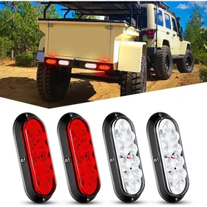 Nilight 6-Inch Oval Red White LED Trailer Tail Light Assembly, 4PCS Waterproof Stop Brake Turn Reverse Blinker Auxiliary Lights, Surface-Mount for Truck, RV