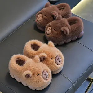 Adorable Capybara Plush Slippers  Youngsters, Soft Faux Fur, Non-Slip EVA Sole, Comfortable Indoor Slippers, Cartoon Design, Suitable  Boys and Girls, Cute Winter Shoes, Cartoon Animal Slippers, Soft Slippers, Lovely Slippers for sonic