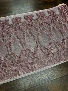 Blush Pink Embroidered Curlicue Sequins on Mesh