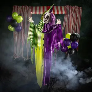 6 Ft. Animated, Spooky, Scary Talking Clown Standing Halloween Festive Decoration for Home