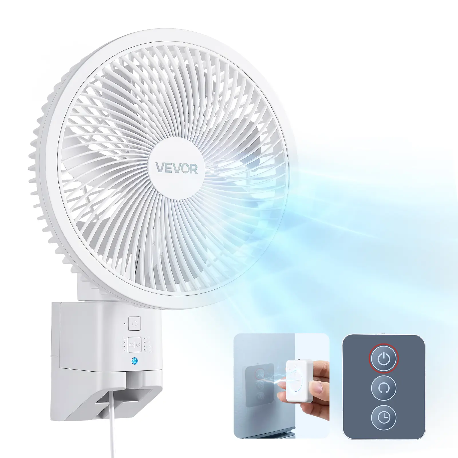 【summerfinds】VEVOR 8.5 in Wall Mount Fan, Oscillating Hanging Fans with Remote Control, 10 ft Powerful Airflow, DC Motor, 4 Speeds, Timer, Auto 90° Horizontal & Manual Vertical Tilt, Ideal for Home, Office, Cooling Fan,dorm essentials,home essentials