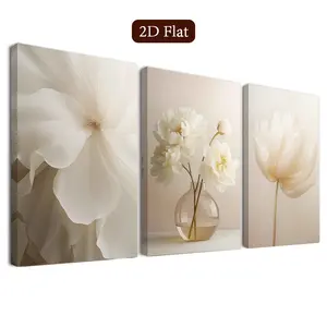 3 Piece Set Framed Floral Wall Art, Elegant Canvas Posters, Soft Pastel Art Prints, Classroom Decor, Home Office, Bathroom, Living Room, Bedroom, Decoration