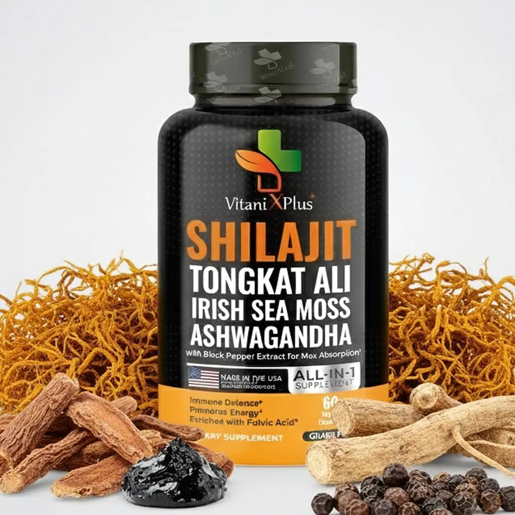 Organic Shilajit Capsules - All-in-1 Multivitamin Energy Booster with Energy Balance, Tongkat Ali, Ashwagandha, Irish Sea Moss, Magnesium, Zinc, PQQ, Black Pepper Extract, Boron - For Men & Women - 60 Capsules - Made in USA