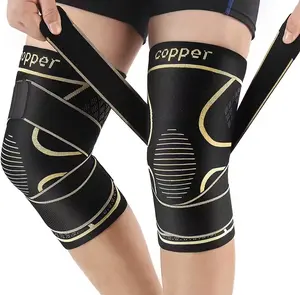 2-Pack Copper Knee Compression Sleeves with Adjustable Strap, Knee Brace for Arthritis & Joint Pain Relief, ACL Support for Running, Gym, Work & Daily Use (Men & Women)